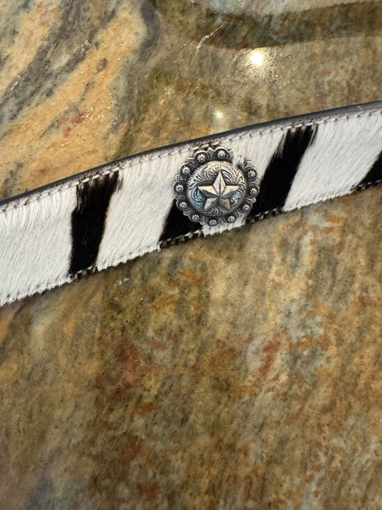 Kate Cate Milano Princesa Zebra Hair On Hide Belt Western Star Concho 1996 Sz 90